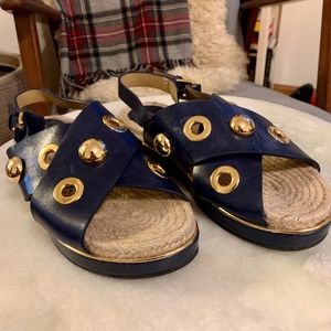 Michael Kors Blue and Gold Leather Sandals